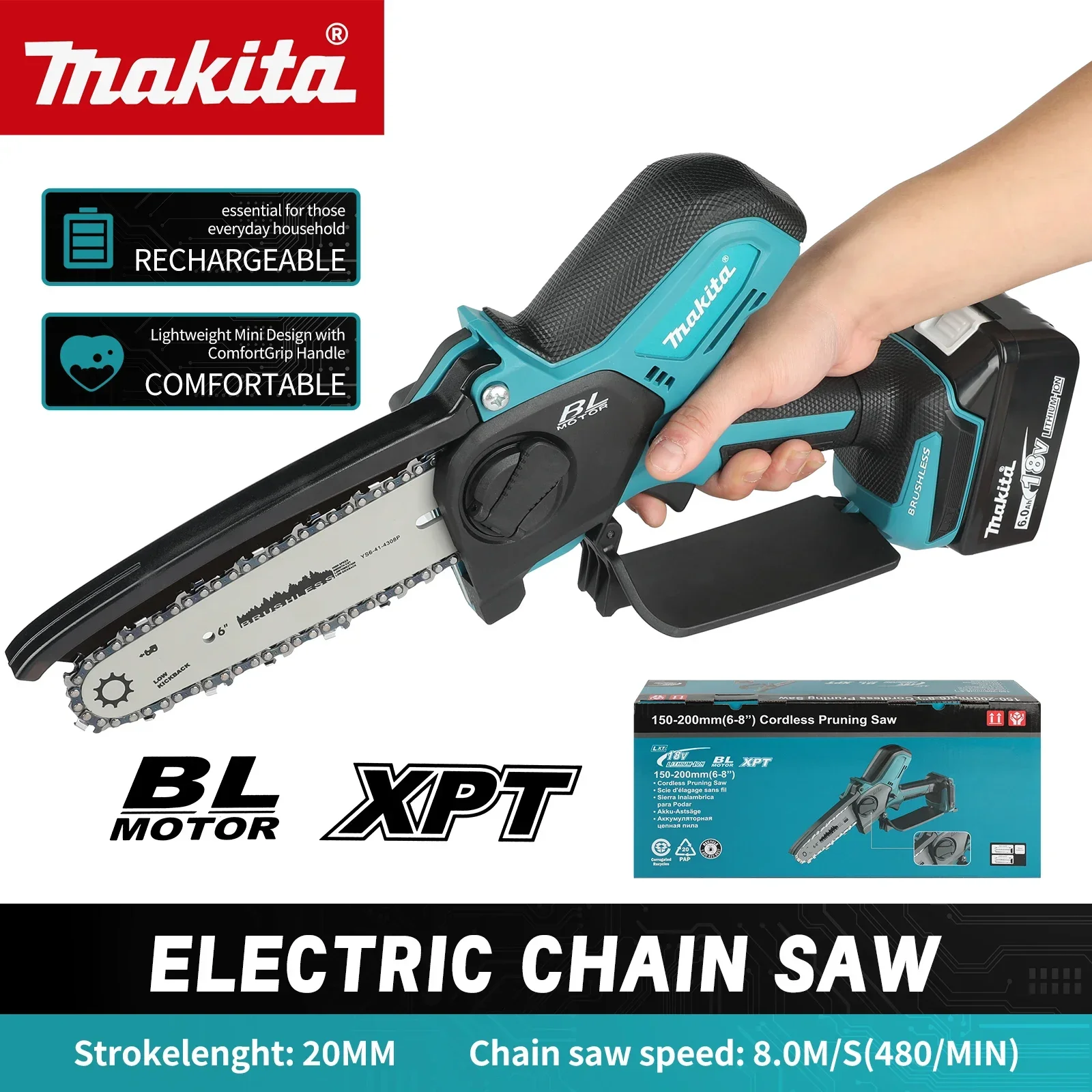 Makita UC286 Cordless Hand‑Held Chainsaw 4500W Brush‑less Motor Multiple Cooling Holes Tree‑Cutting Hand tools