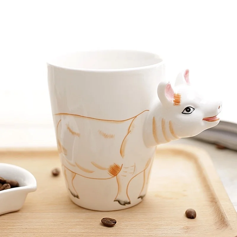 3D Animal Handle Ceramic Mug Hand Painted French Bulldog Rooster Tiger Octopus Pig Coffee Cup Creative Novelty Water Cup