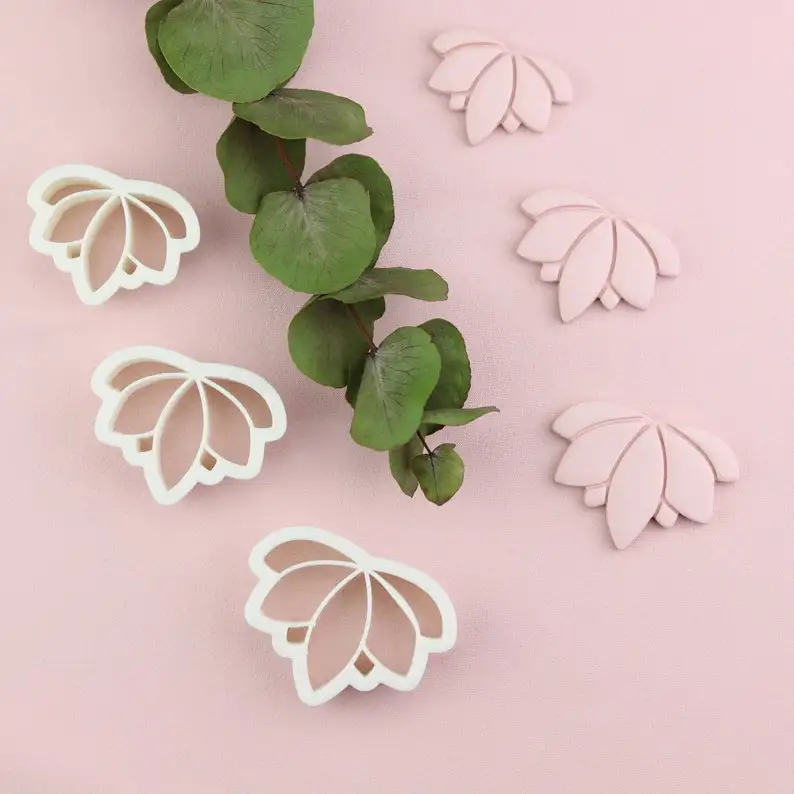 Flower Lotus Polymer Clay Cutter Floral Embossed Soft Pottery Molds Earring Jewellery Pendant Making Cutting DIY Clay Hand Tools