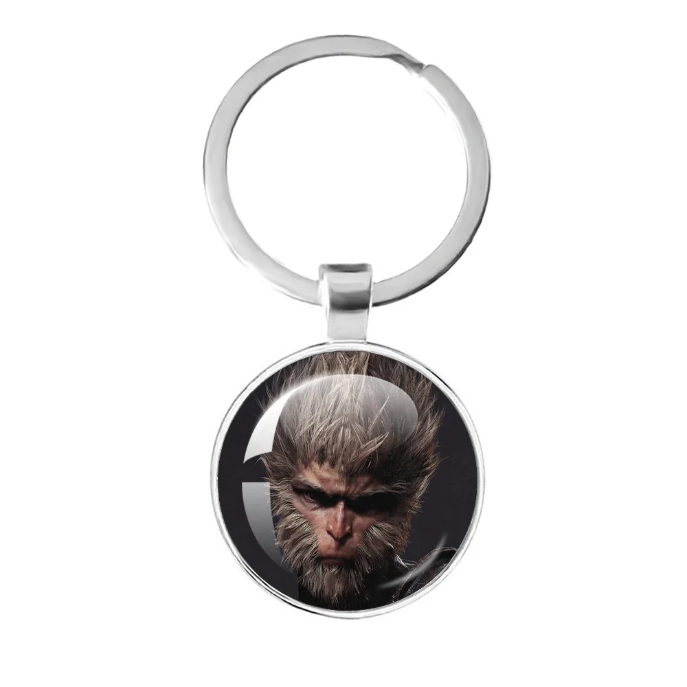 Game Black Myth: Wukong Round Glass Cabochon Keychain Bag Car key Chain Charms Keychains For Fans Game Lovers Gift