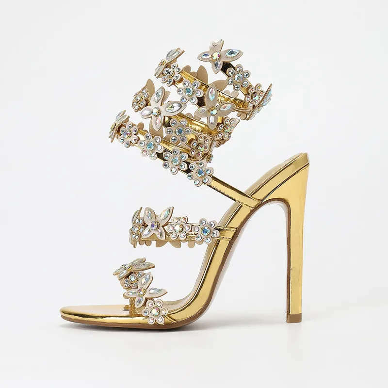 Crystal Butterfly Flowers Decor Women Gladiator Sandals Fashion Summer High Heels Wedding Banquet Shoes Sandalias
