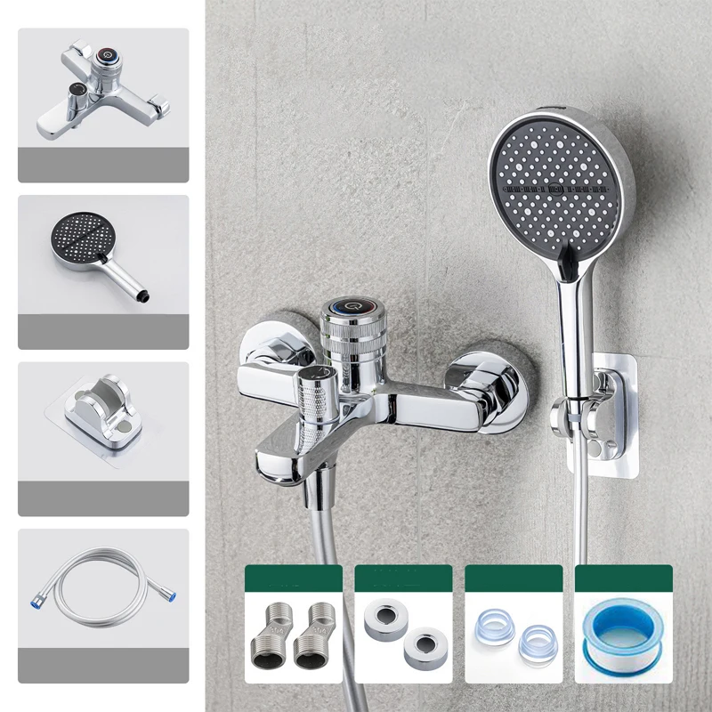 

Смеситель для душа под давлением, настенный смеситель для горячей и холодной воды с двойным изливом, кнопочный переключатель для ванной комнаты, разветвитель для душа, раковина