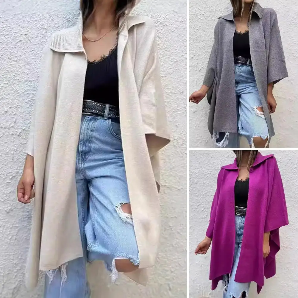 Women Cardigan Elegant Irregular Hem Women's Cape Jacket with Dolman Sleeves Turn-down Collar Stylish Fall Spring for Dating