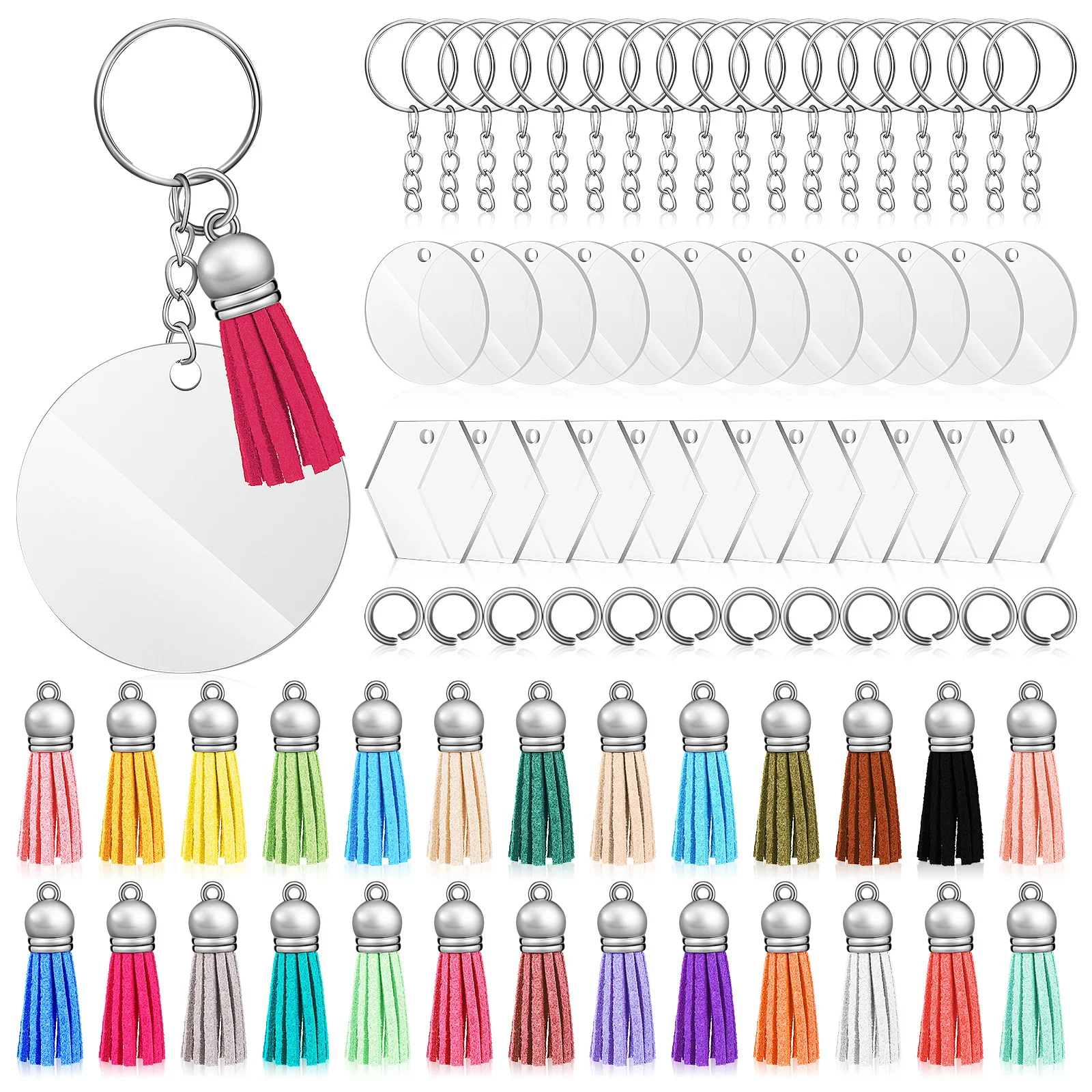 50pcs Acrylic Keychain Blanks Round Transparent Diy Key Ring For Gift Charm Pendant Lightweight Durable Blank Keychain Supplies