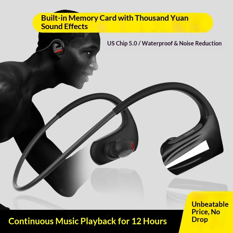 Aovox Sports Wireless Bluetooth Earphones 16g Built In Memory Mp3 Integrated Ear Hook Waterproof Sweatproof In Ear For Running