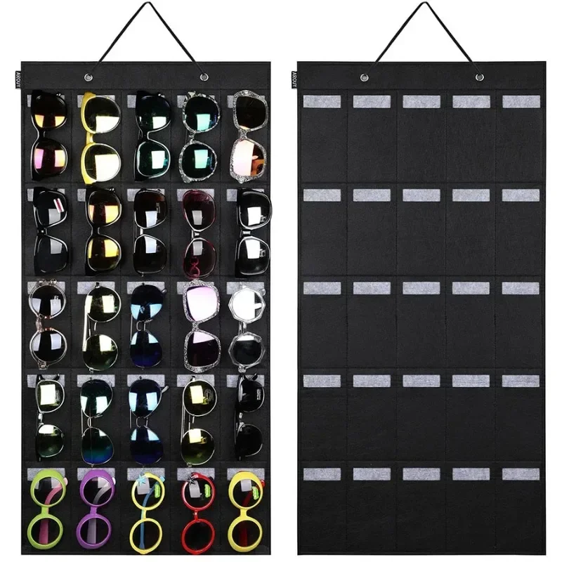 

1PC Sunglasses Hanging Bag - 15 or 25 Felt Slot Sunglasses Organiser Eyeglasses Display with Sturdy Cord Boxes for flowers