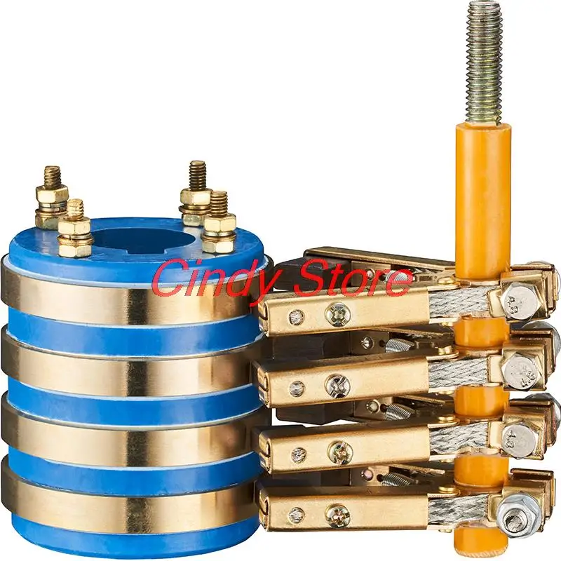 1 SET Four Way Collector Ring Assembly Conductive Slip Ring / Copper Carbon Brush Support / Return Ring Copper Ring