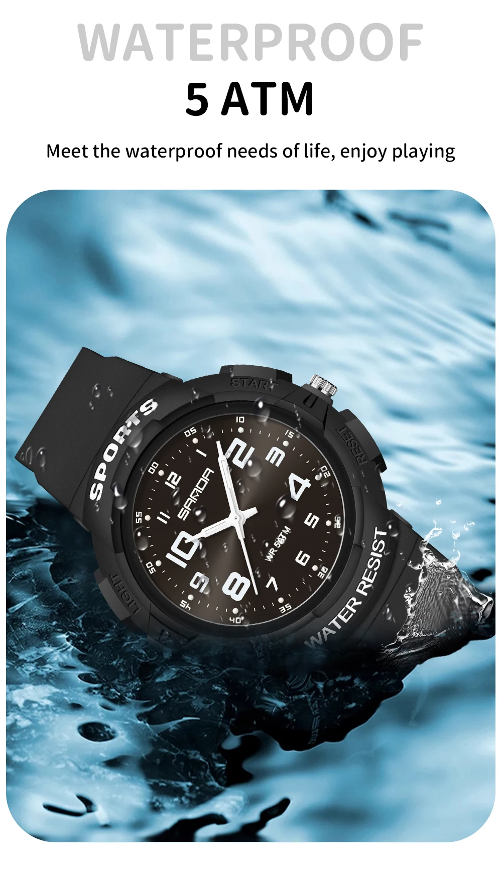Sanda 9074 Trendy Design Soft Student Watch TPU Strap 50M Depth Waterproof Quartz Movement Children Fashion Sports Wrist Watch