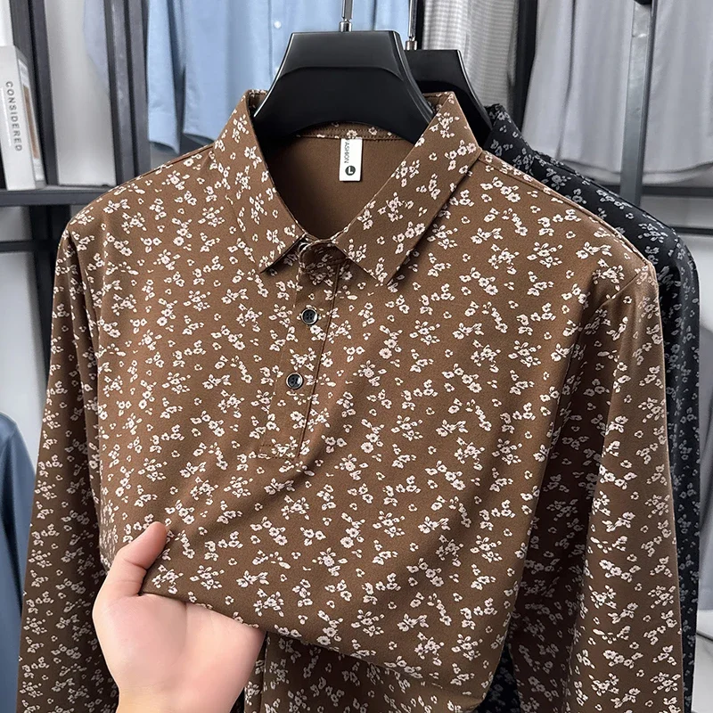 Men Allover Small Floral Print Polo Shirt Short Sleeve Lap Collar Comfortable Loose Fit Daily Outdoor Leisure Outfit