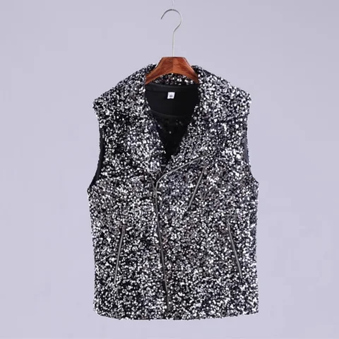 Summer Thin Men's Motorcycle Sequin Vest Stage Performance Costume
