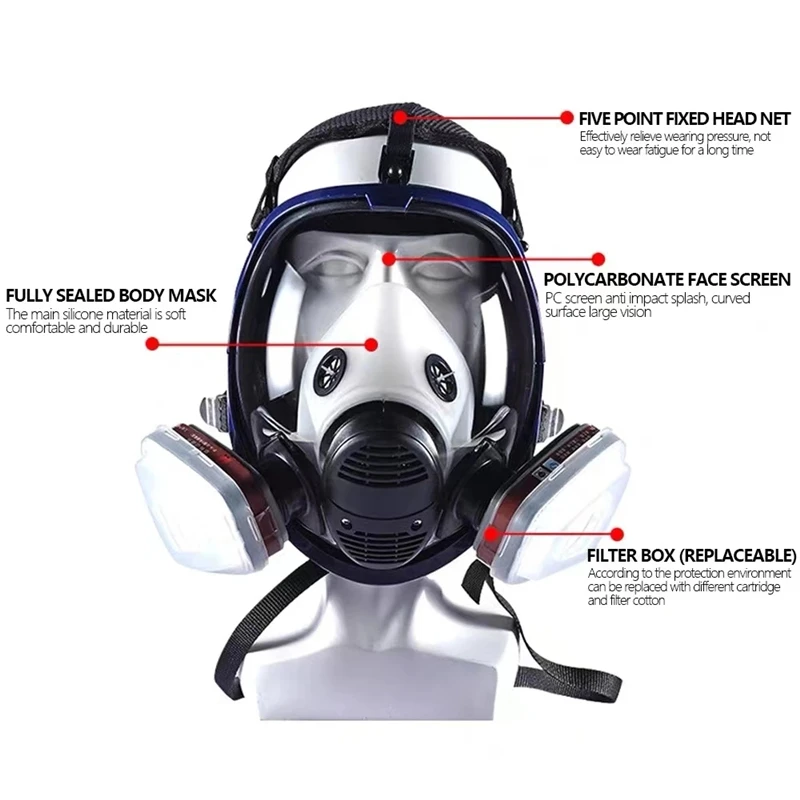 6800 Series Full-Face Protective Mask with Filter Device, Anti-Fog Lenses Can Block Gases and Dust, Anti-Organic Gas Mask