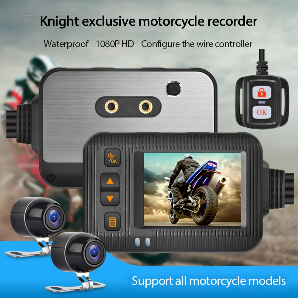 1080P 2.0 Inch Waterproof Motorcycle Camera DVR Motorcycle Dashcam Front & Rear Camera Video Recorder DVR Black Night Vision Box