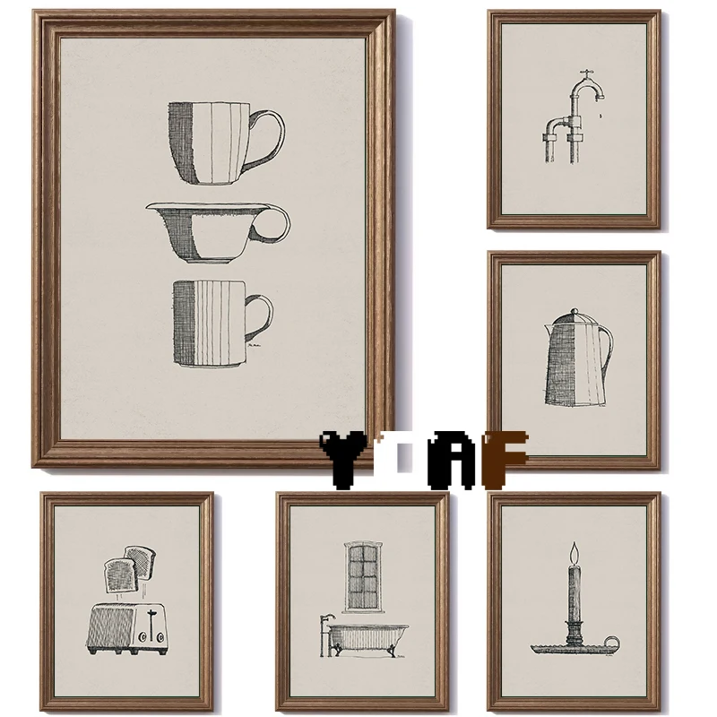 Coffee Cup Fork Spoon Water Spout Home Series Prints Canvas Wall Art Decor Home Living Room Kitchen Aesthetic Wall Decoration