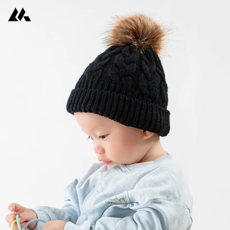 1 2 3 4 5 6 7 8 Years Old Kid Beanie Hats Pom Pom for Children Slouchy Cable Knit Toddler Skull Baby Ski Snow Cap for Girls Boys