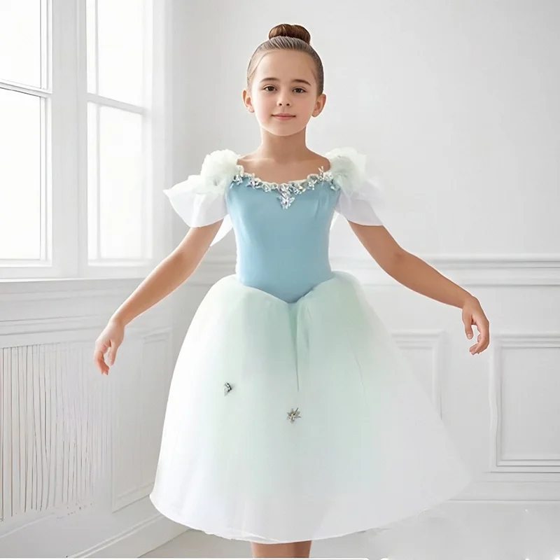 Romantic tutu Girls Ballet Leotard Dance Dress TWomen white chiffon Ballet Dance professional Carmen Dress Adult modern ballet D