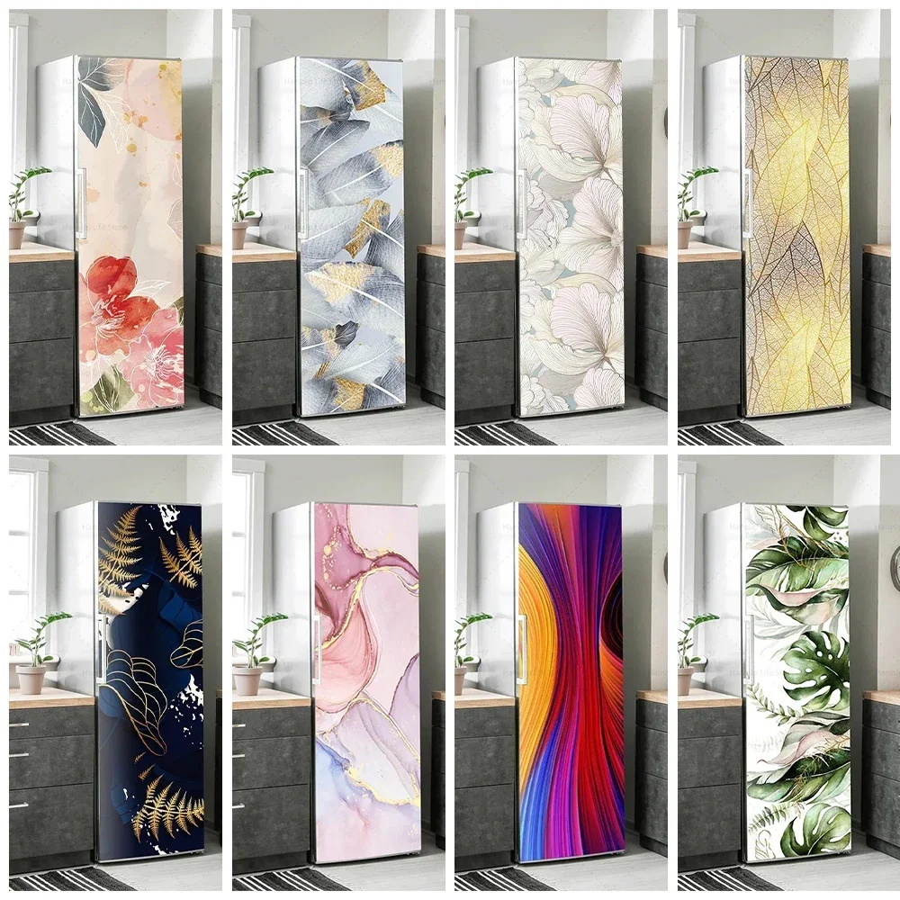 

INS Floral Fridge Door Wrap Mural Waterproof PVC Flower Leaf Refrigerator Door Art Poster Wallpaper Removable Fridge Decal