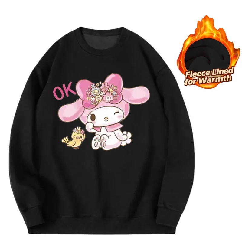 

Sanrio Series Printed Crew Neck Long-Sleeve Top, Cute and Warm Fleece-Lined Crew Neck Long-Sleeve T-Shirt, 100% Cotton