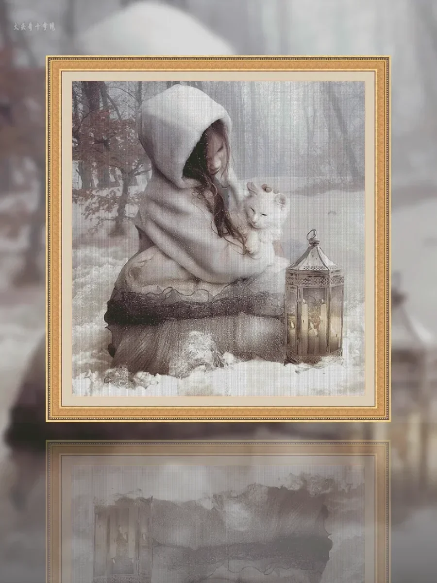 【ZZ1465-8985 Winter Girl】 Stamped Cross Stitch Kit 14CT 16CT Pre Printed Canvas Cotton Thread DIY Embroidery for Home Wall Decor