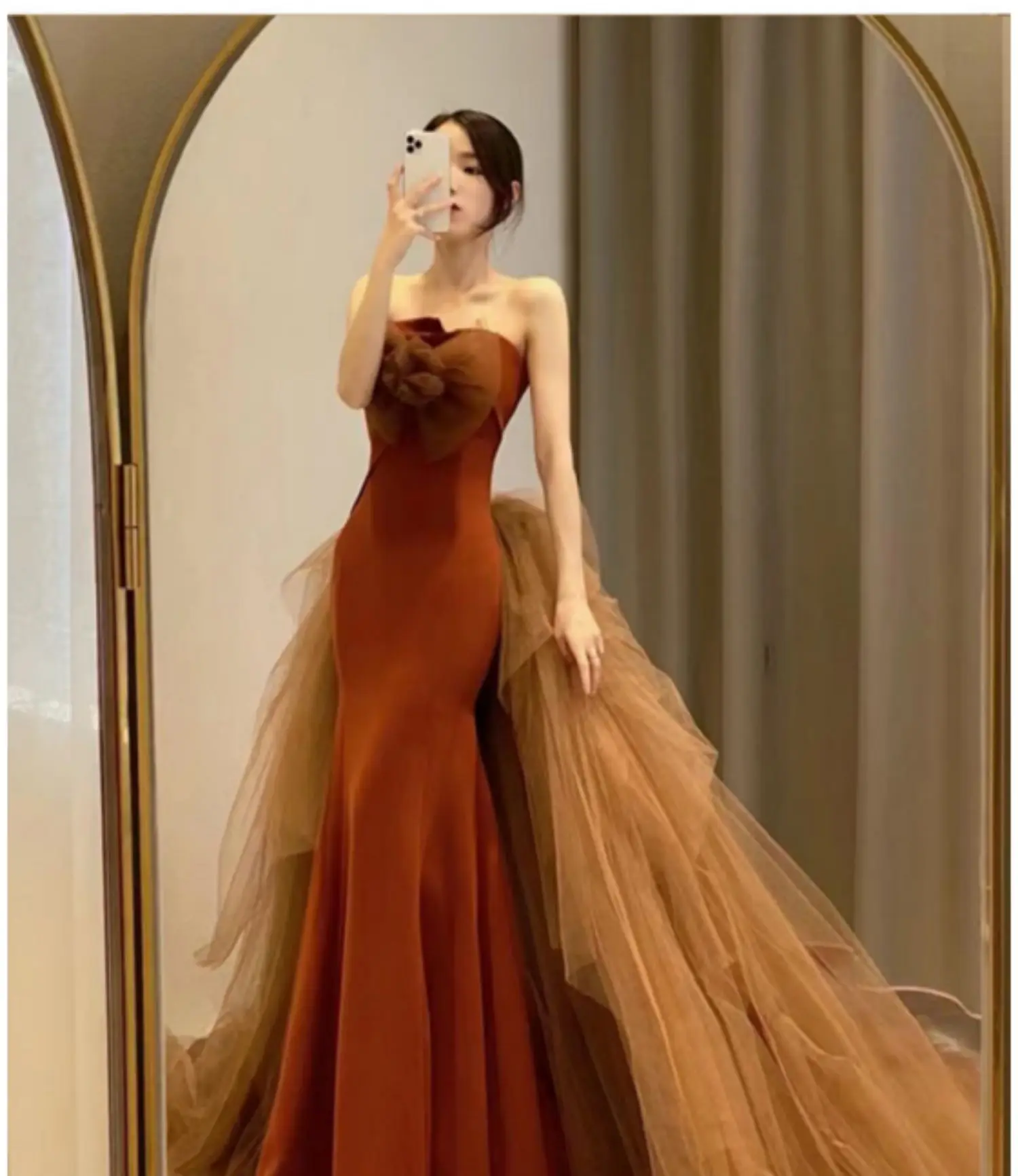 2025 strapless fishtail skirt satin bridal gown trailing gown graduation celebration ball gown Quinceanera