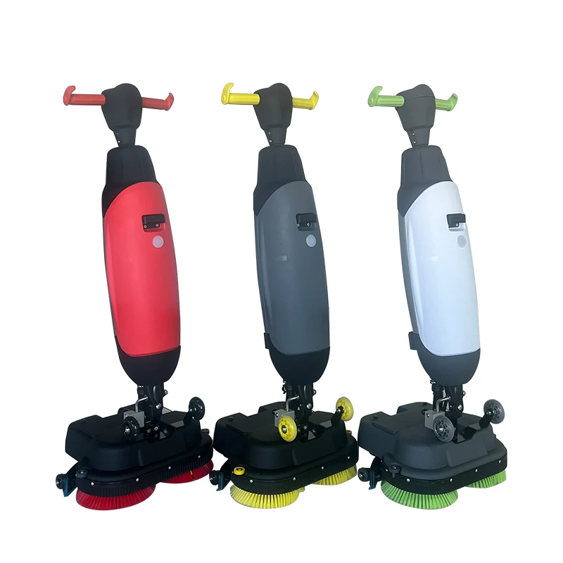 Mini piccola lavapavimenti a batteria da 17 pollici Spinta a mano Camminata dietro l'asciugatrice per la pulizia dei pavimenti