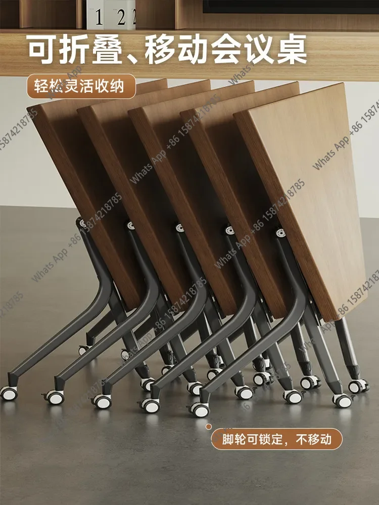 A  High-end Solid Wood Large 10-person Folding Conference Table Movable Free Combination Negotiation Training Table