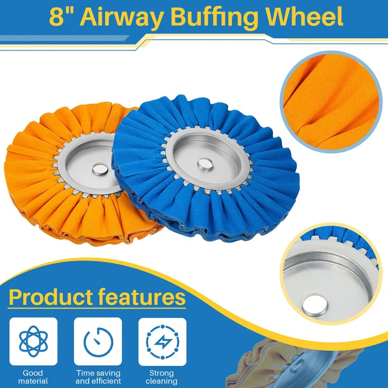 6Pcs 8Inch Airway Buffing Wheel Aluminum Wheel Polishing Kit Safe Flange In Diameter 5/8 Inch Arbor For Angle Grinder