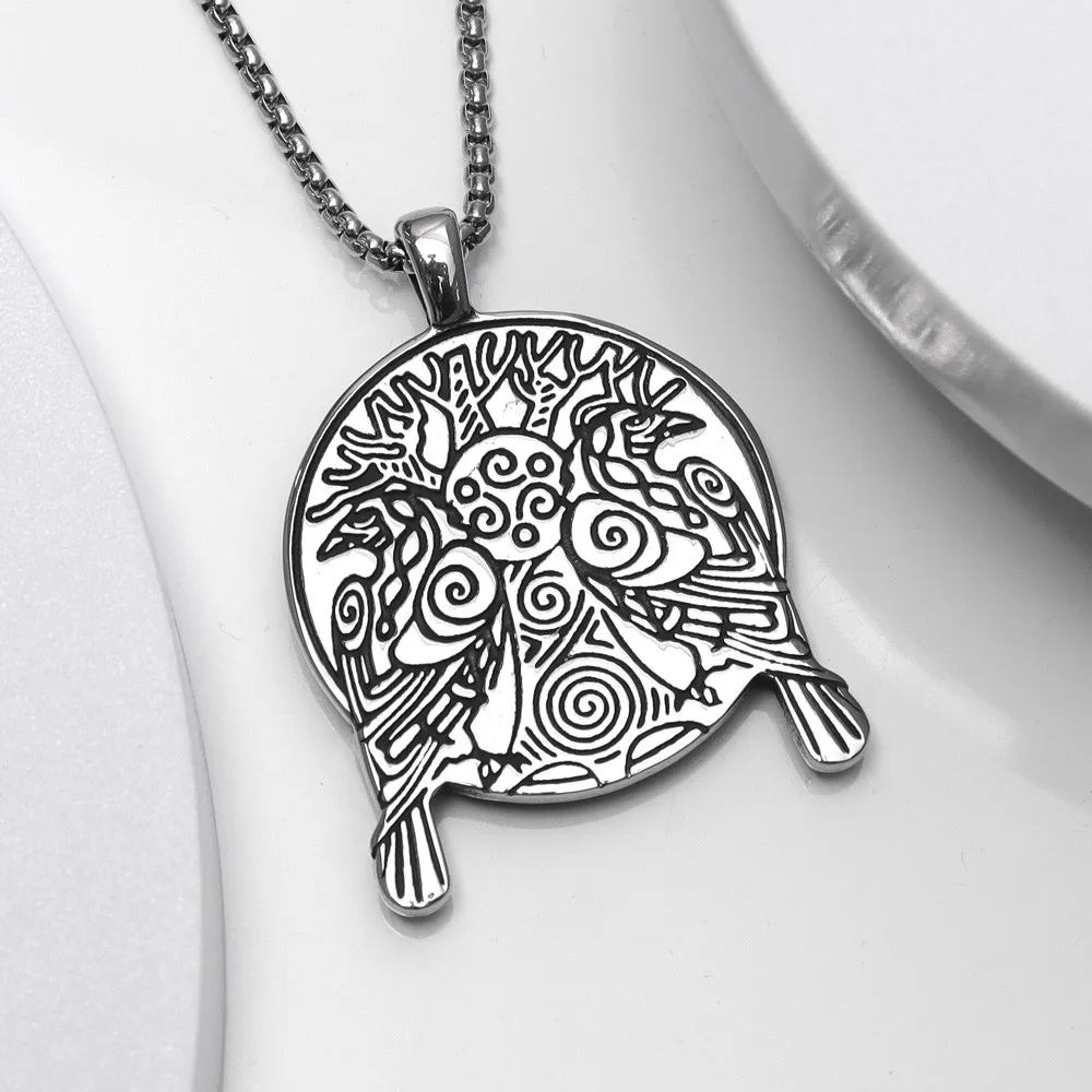 Vintage Tree of Life Odin Crow Pendant Charm Men\'s Necklace Fashion Christmas Valentine\'s Day Gift Protector Jewelry Accessories