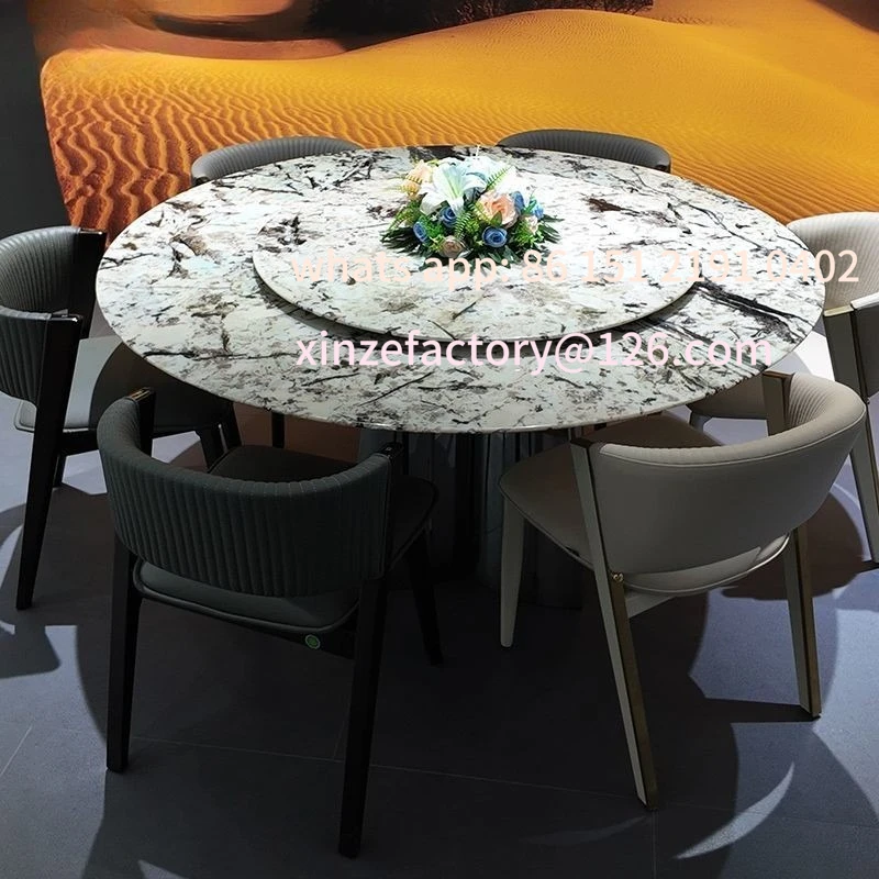 

Customizable Snow Mountain Luxury Stone Round Simple Household Small Unit Light Luxury Round Table Turntable Combination