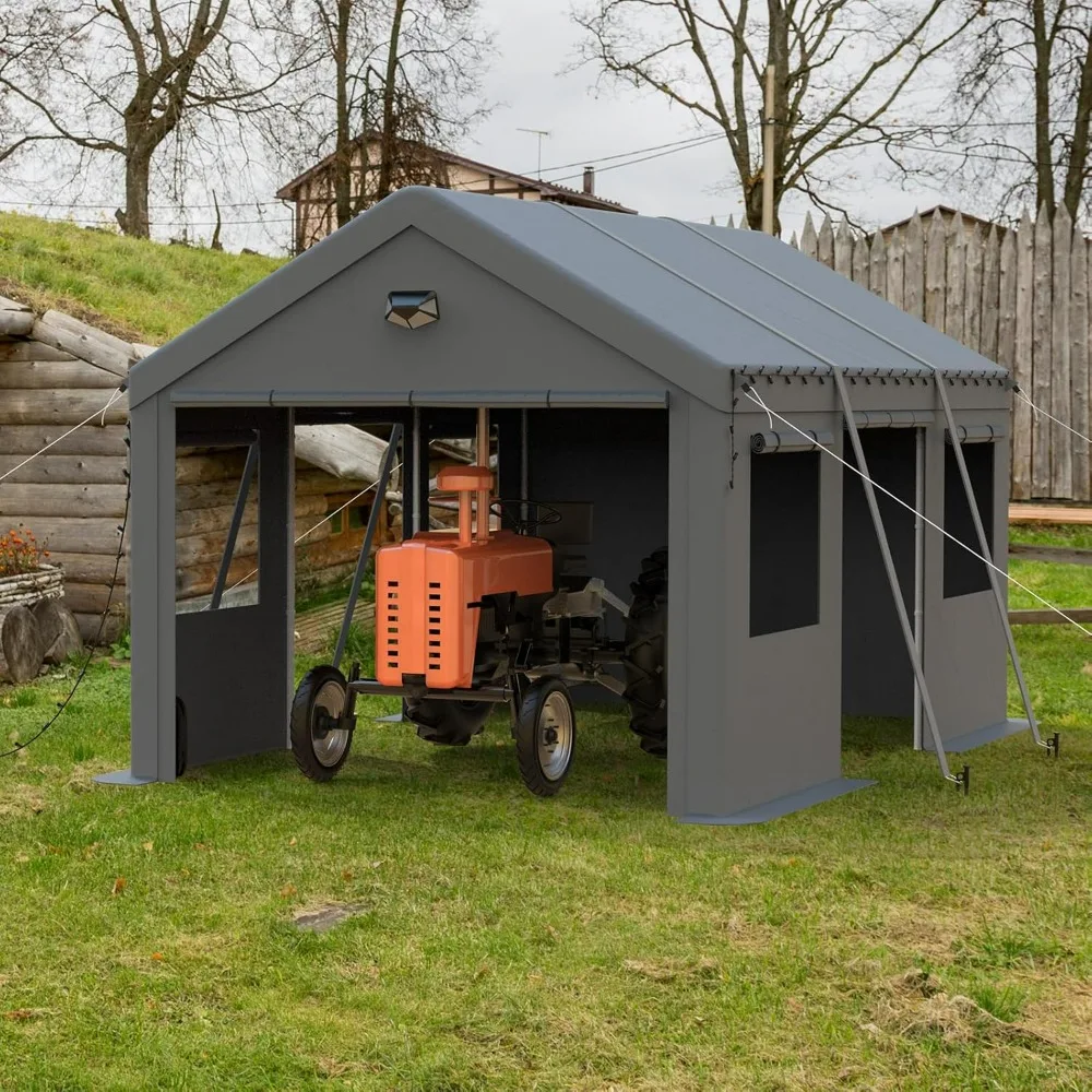 Canopy 10x16 Heavy Duty, Carport Canopy with Side Roll UP Doors, Portable Car Port Garage, Car Shelter All Weather, Grey