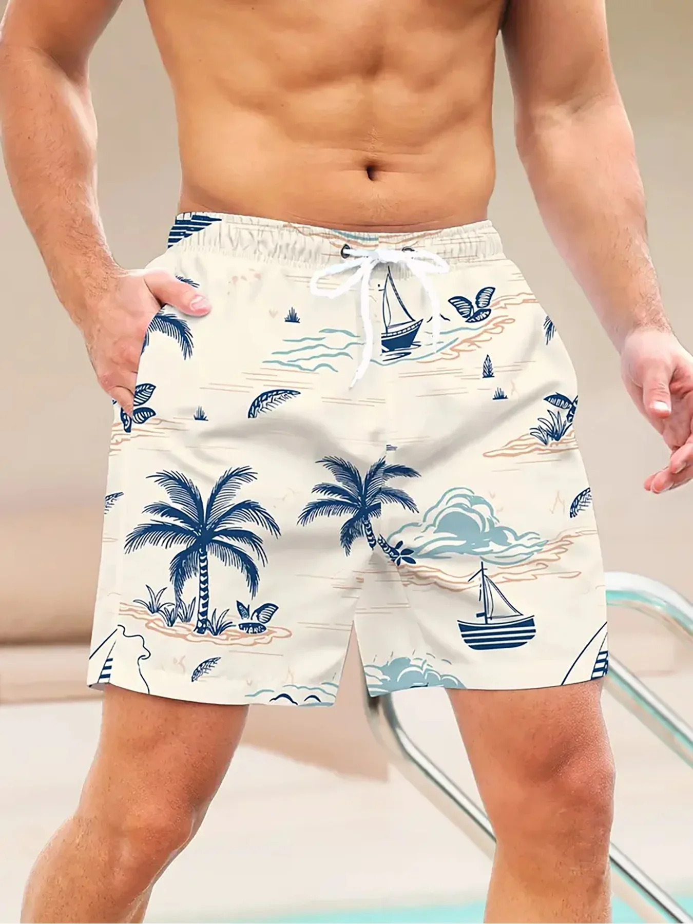 Men's Classic Casual Swimming Pants, Men's Light-bottomed   Hawaiian Vacation Wind Seaside  Commuter Casual Versatile Shortsqv