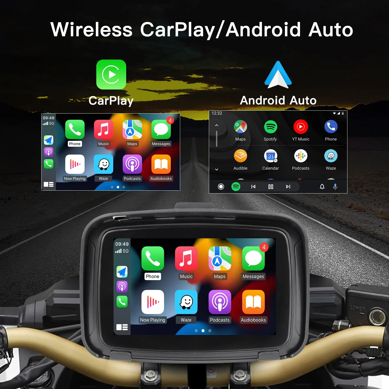 Autoabc 5 Inch IPS Touch Screen Portable Motorcycle Carplay Android Auto Touchscreen Display GPS Navigation IPX7 Waterproof