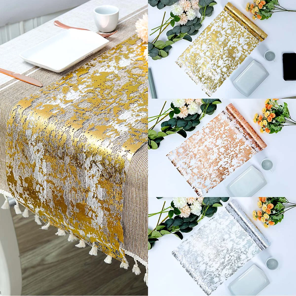 Sparkle Metallic Gold Thin Table Runners Gold/Silver Sequin Glitter Metallic Foil Thin Mesh Roll Party Wedding Christmas Dcor