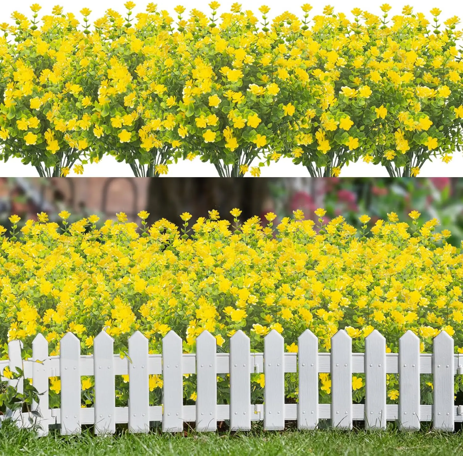 

20 Bundles Artificial Flowers UV Resistant Fake Flowers No Fade Faux Plants Garden Porch Window Box Decorating (Yellow)