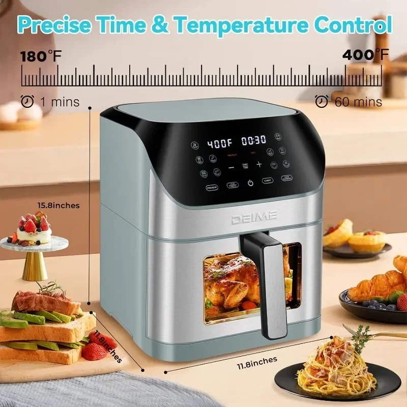 Deime Air Fryer Electric Healthy Oven Cooker Large Capacity with Visible Cooking Window,10 Presets in One Touch, Digital Control