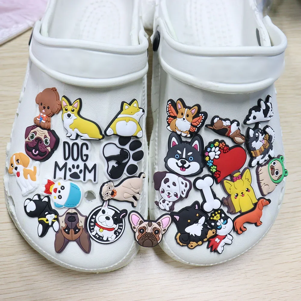 Hot Sale 1Pcs PVC Shoe Charms Dalmatian Teddy Husky Corgi Accessories Shoes Buckle Decorations Fit Bracelets Children Gift