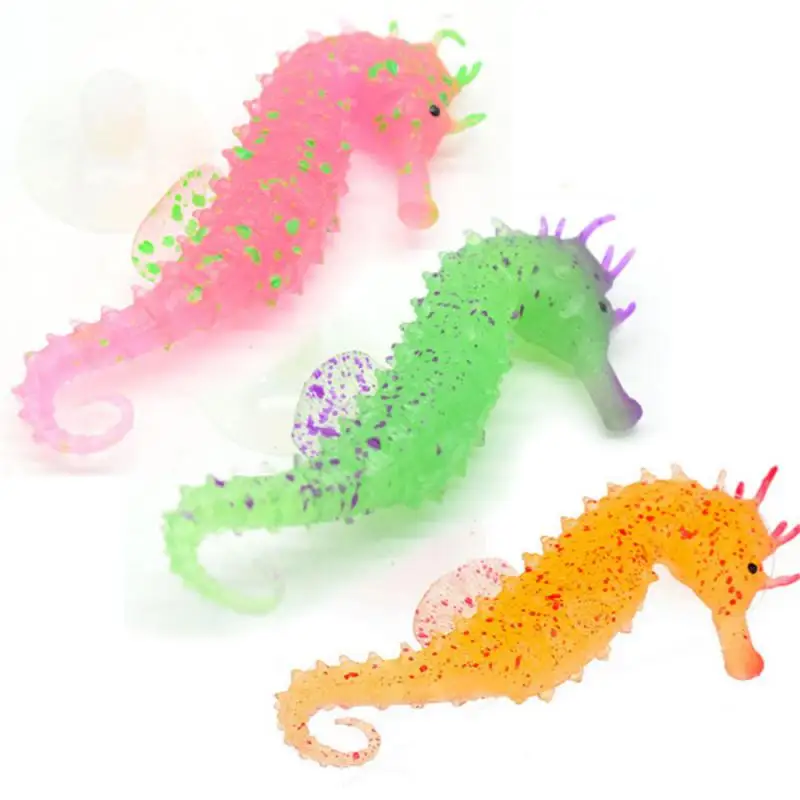 1set Aquarium Artificial Luminous Seahorse Fish Tank Landscape Silicone Fake Fish Floating Glow In Dark Ornament Home Decoration