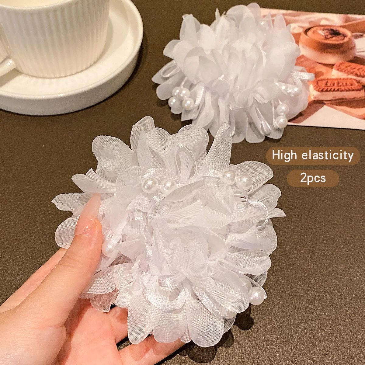 2 white hair accessories with sweet and cute floral headbands suitable for daily use