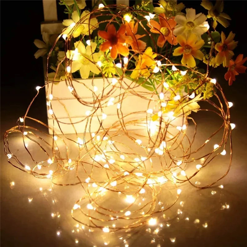 LED Outdoor Light String Fairy Garland Battery Power Copper Wire Lights For Christmas Festoon Party Wedding 8 Colors