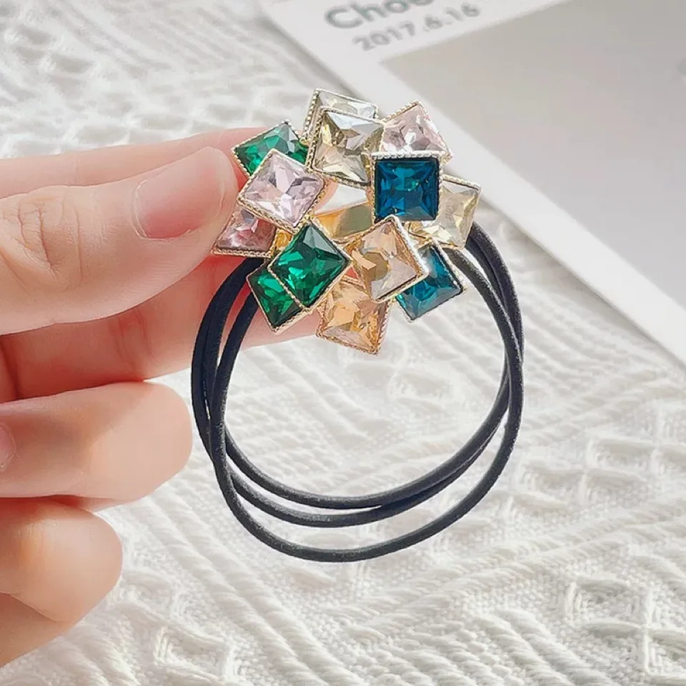 

ColHandmade горный хрусталь эластичная резинка для волос разноцветные квадратные кристаллы металлическая лента для женщин безопасная нежная без зацепок