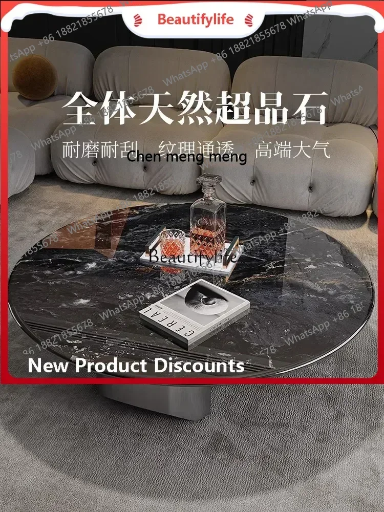 

cn8350 style Round light luxury minimalist small apartment supercrystalline stone living room household luxury stone coffee tab