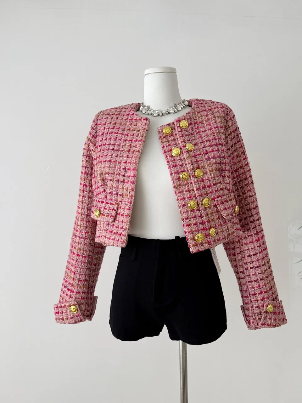 

Женская осень 2024, новинка знаменитостей, темперамент, золотая двубортная короткая куртка, пальто