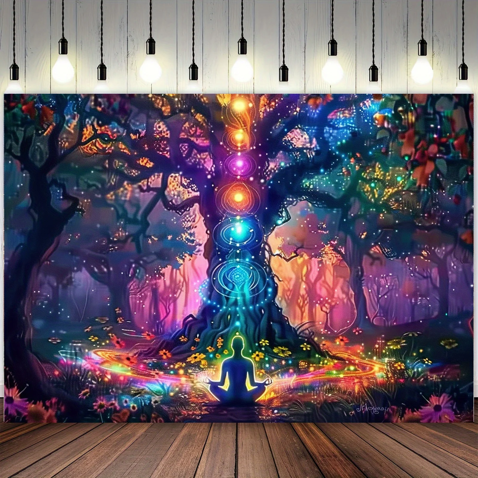 Meditation Colorful Wheel Tree Tapestry Mysterious Forest Fantasy Bohemian Style Bedroom Living Room Decoration