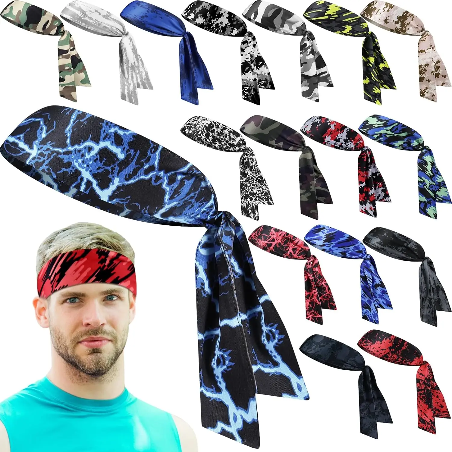 Tie Headbands-Sport Tennis Hair Band Moisture Wicking Athletic Sweatband Basketball Football Running Athletics Suit Men Women