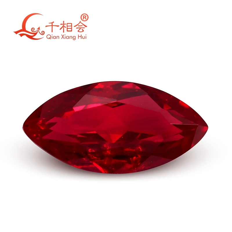 

Pigeon Blood Red color lab created ruby marquise shape natural cut including minor cracks inclusions loose gem stone jewelry