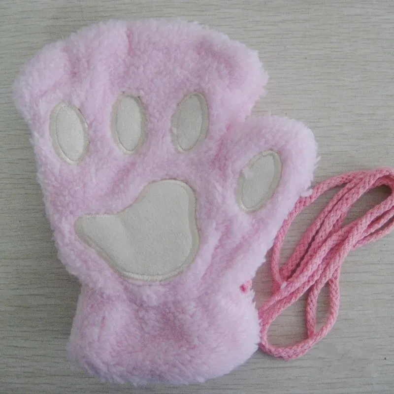 Cartoon Cute Cat Claw Paw Gloves Women Plush Mittens Warm Soft Plush Short Fingerless Fluffy Bear Cat Gloves Costume Half Finger