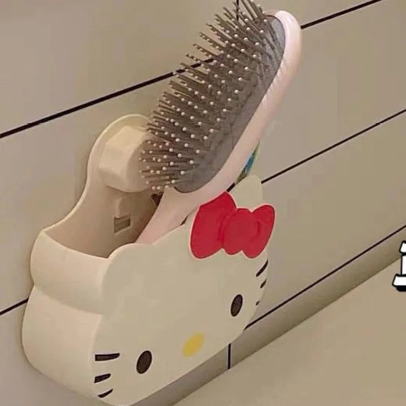 Sanrio Hello Kitty Toothbrush Holder, Cartoon, Nail-free, Non-perforated, Comb Organizer, Hanging Rack, Bathroom Storage, New