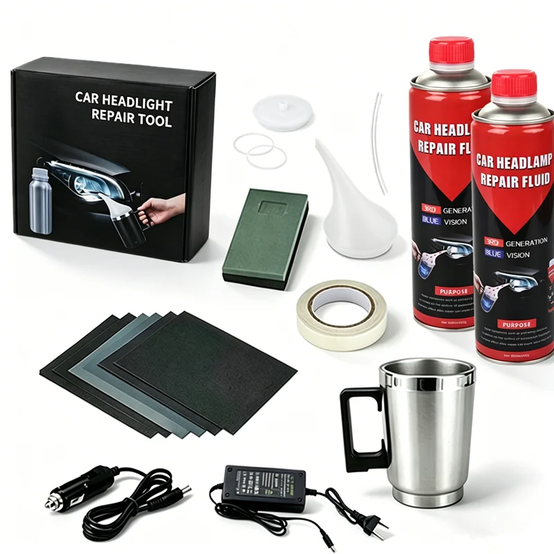 Image of Neues 2er-Set 800G Flüssigpolymer-Scheinwerfer-Autokit, Heizender Zerstäubungsbecher, Scheinwerfer-Restaurierungs- und Polierkit, Reparaturflüssigkeit, Chemisches Werkzeug