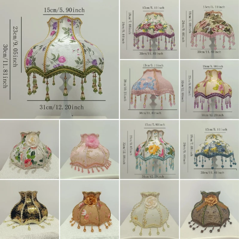 Vintage Court Style Lampshade Light Lamp Cover Nordic Home Decor Retro Luxury European Jacquard Cloth Art Bead Lace Lampshade
