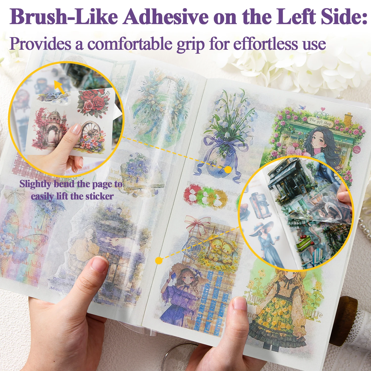 Scrapbook Stickers，20 Sheets Flower Stickers, Journaling Stickers Featuring Windmills, Stamps, Cars, for Journals, Planners, Col