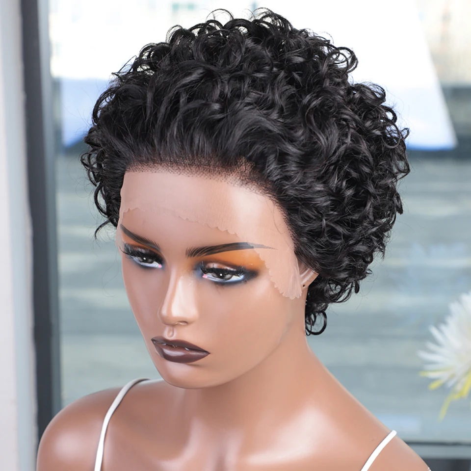 

Sleek Brazilian Pixie Cut Wig Short Bob Curly Human Hair Wigs Transparent Lace Front T1B/27 Water Deep Wave Lace Wig For Women